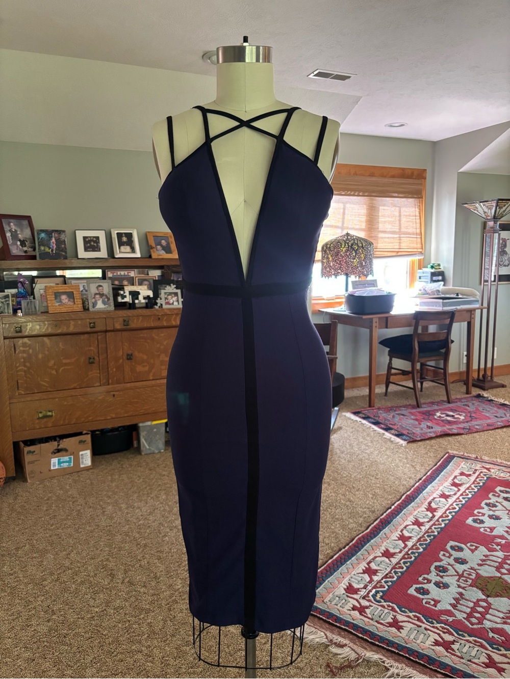 Navy Deep V Bodycon Dress